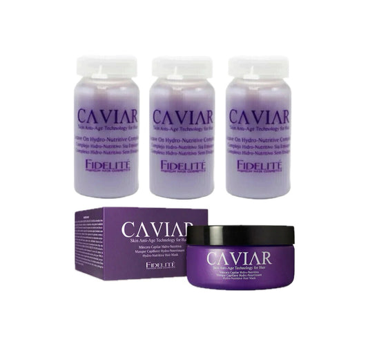 Máscara Hidro-Nutritiva Caviar 250gr + ampollas Hidro-Nutritiva Caviar 3 x 15ml Fidelite